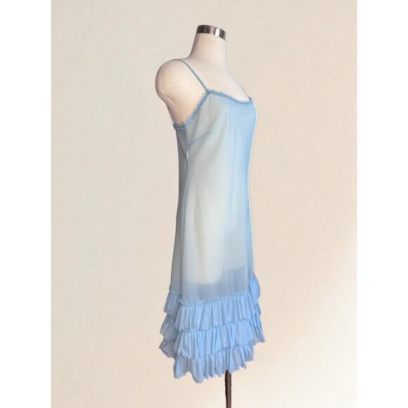 Vintage Alberta Ferretti Baby Blue Sheer Slip Dress Tiered Ruffled Italy 10 - Picture 3 of 6